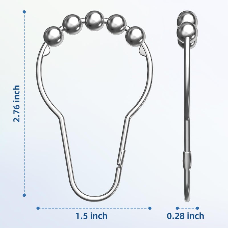 Titanker Shower Curtain Hooks Rings, Rust-Resistant Metal Shower Curtain Hooks for Bathroom Shower Rods Shower Hooks Shower Rings for Curtain - Set of 12, Chrome - Image 4